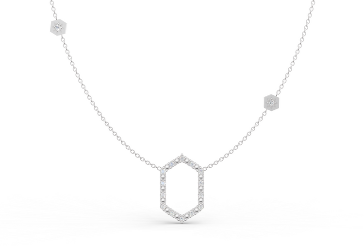Bead Floating Frame Necklace in Diamond and Gold