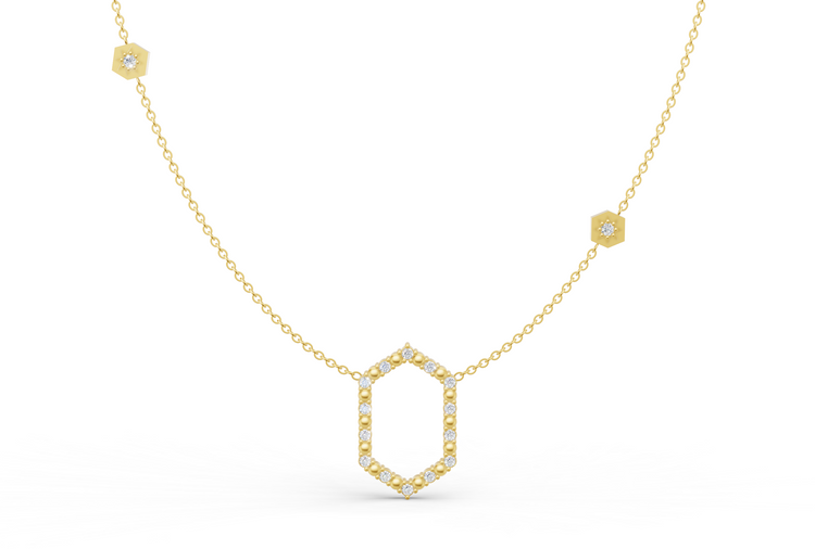Bead Floating Frame Necklace in Diamond and Gold