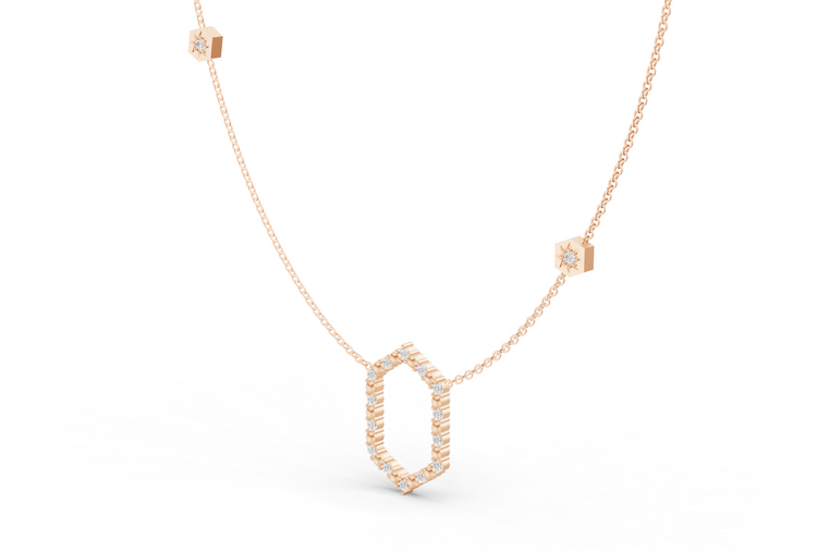 Bead Floating Frame Necklace in Diamond and Gold