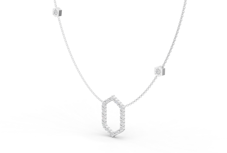 Bead Floating Frame Necklace in Diamond and Gold