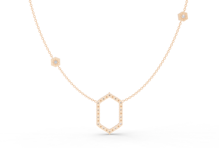 Bead Floating Frame Necklace in Diamond and Gold
