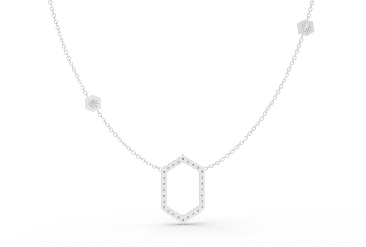 Bead Floating Frame Necklace in Diamond and Gold