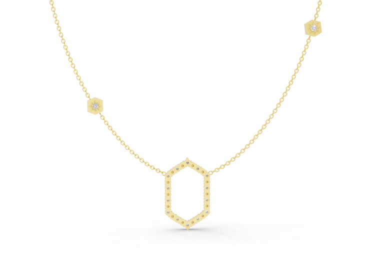 Bead Floating Frame Necklace in Diamond and Gold