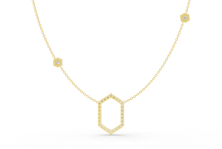 Floating Frame Necklace in Diamond and Gold