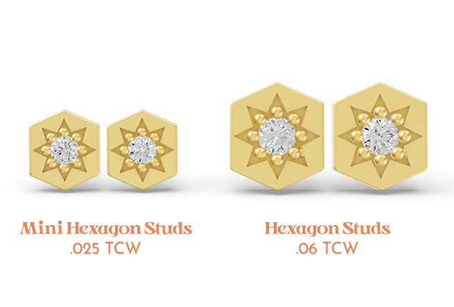 Mini Hexagon Studs in Rose Gold and Diamond
