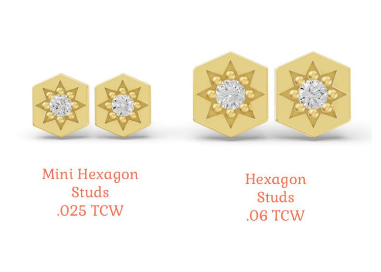 Hexagon Studs in Rose Gold and Diamond