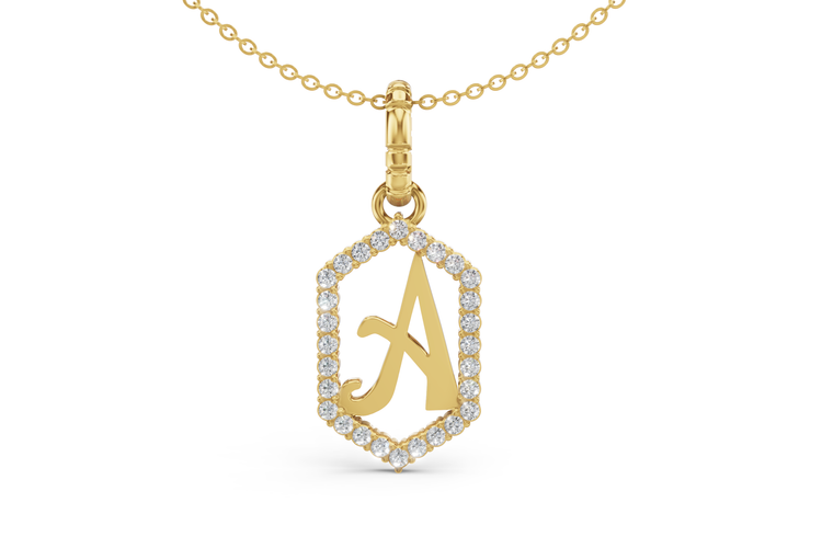Diamond Pave Letter Charm in Yellow Gold, letter A