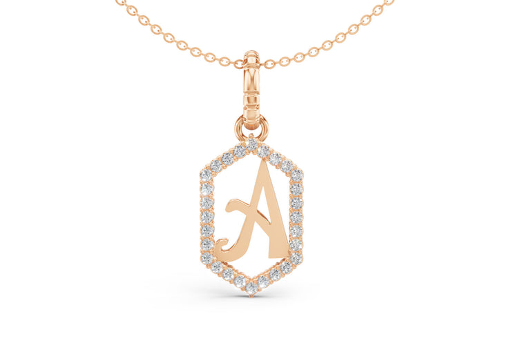 Diamond Pave Letter Charm in Rose Gold, letter A