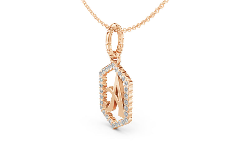 Diamond Pave Letter Charm in Rose Gold, letter A