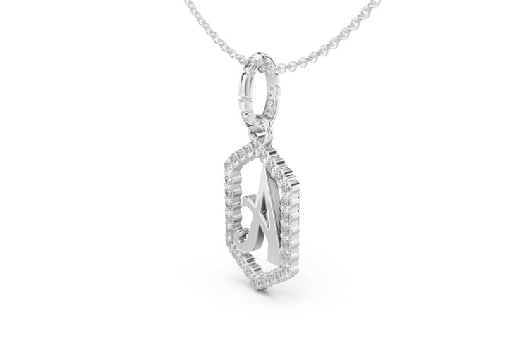 Diamond Pave Letter Charm in White Gold, letter A