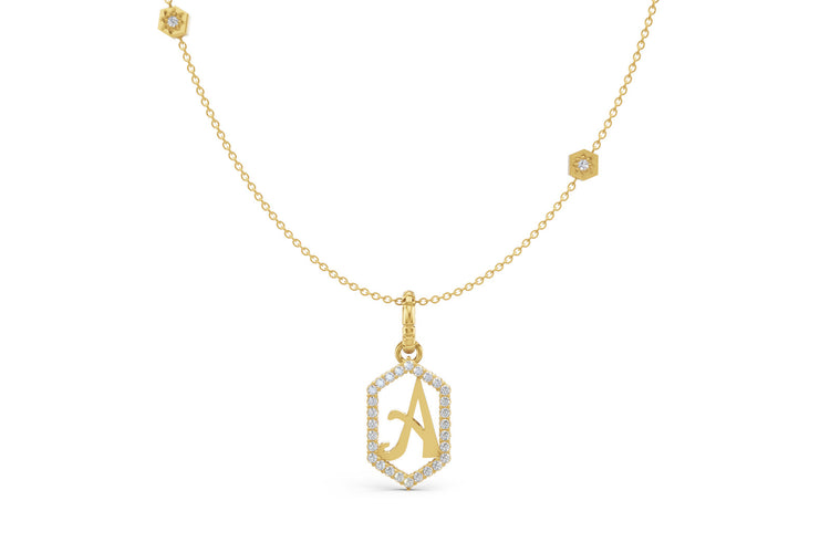 Diamond Pave Letter Charm in Yellow Gold, letter A