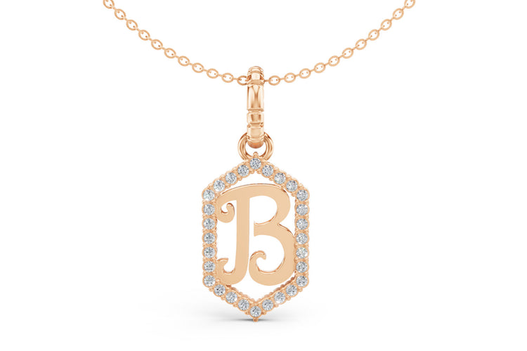 Diamond Pave Letter Charm in Rose Gold, letter B