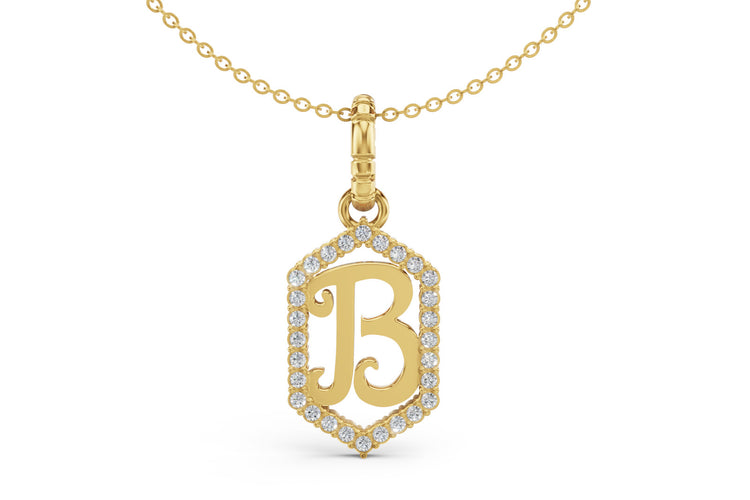 Diamond Pave Letter Charm in Yellow Gold, letter B