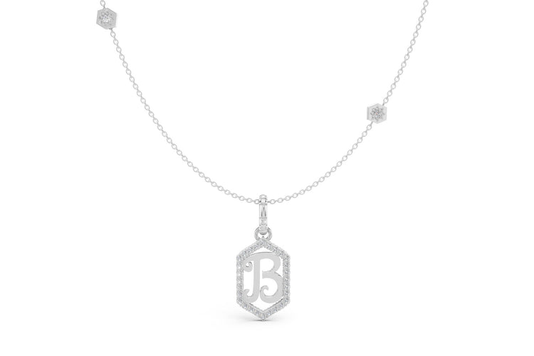 Diamond Pave Letter Charm in White Gold, letter B