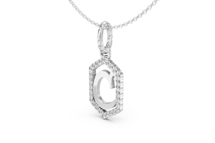 Diamond Pave Letter Charm in White Gold, letter C