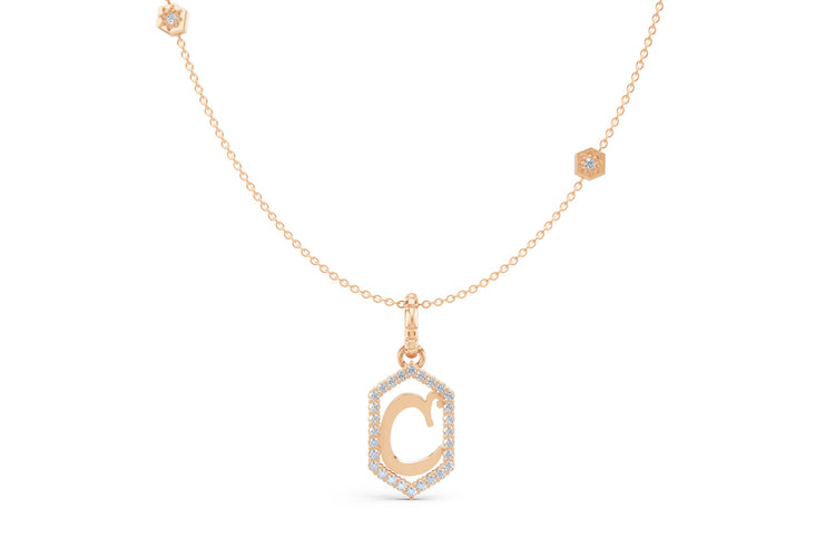 Diamond Pave Letter Charm in Rose Gold, letter C