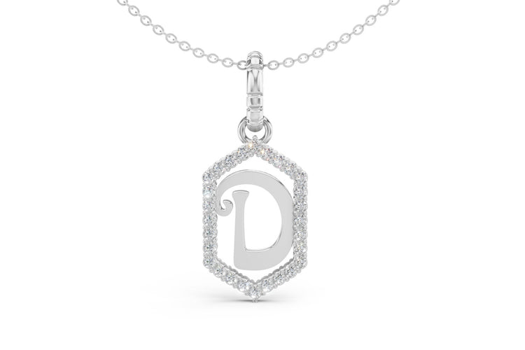 Diamond Pave Letter Charm in White Gold, letter D