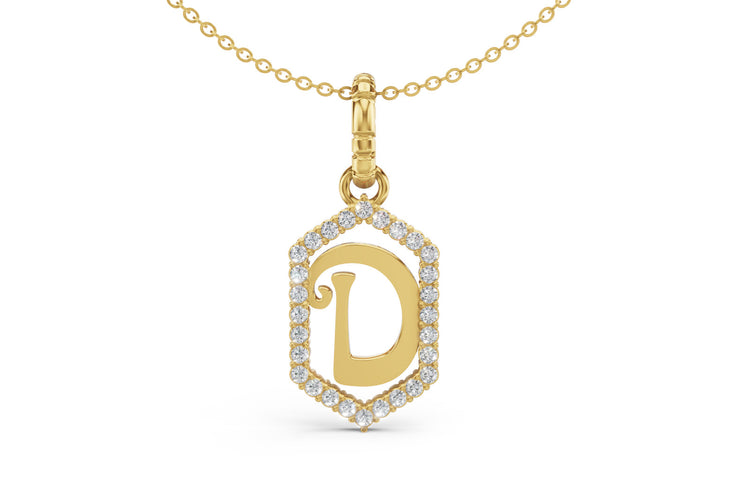 Diamond Pave Letter Charm in Yellow Gold, letter D