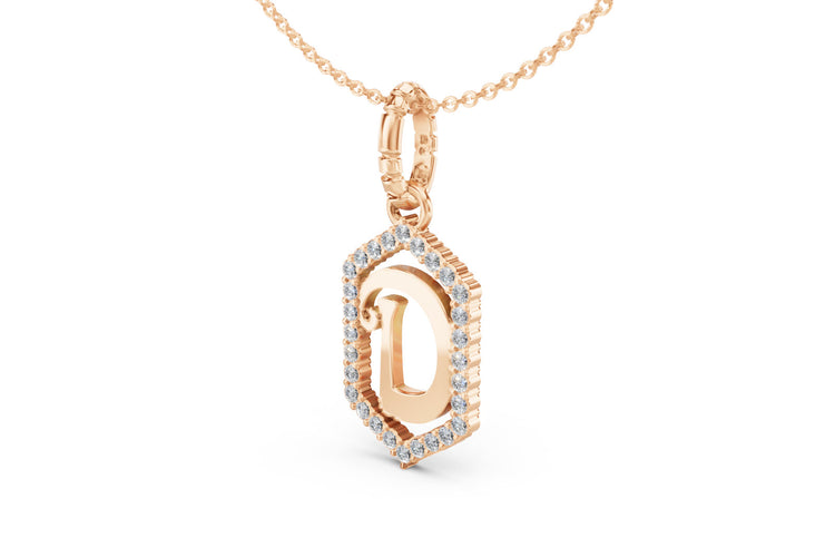Diamond Pave Letter Charm in Rose Gold, letter D