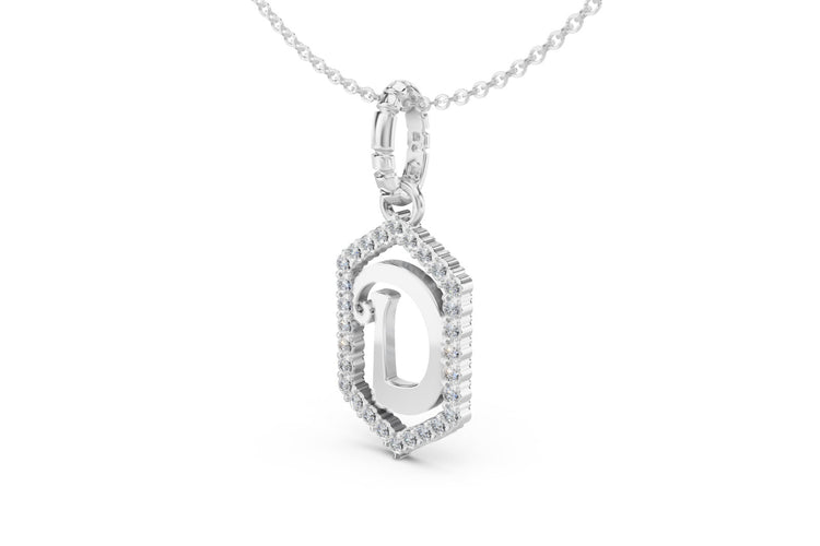 Diamond Pave Letter Charm in White Gold, letter D