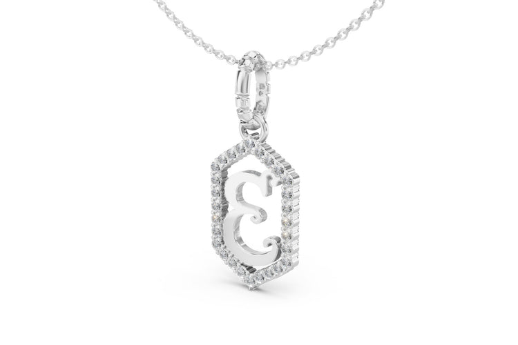 Diamond Pave Letter Charm in White Gold, letter E