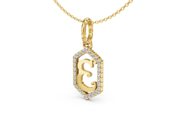 Diamond Pave Letter Charm in Yellow Gold, letter E