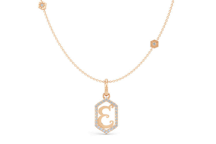 Diamond Pave Letter Charm in Rose Gold, letter E
