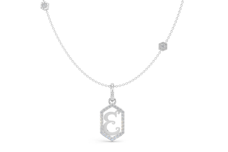 Diamond Pave Letter Charm in White Gold, letter E