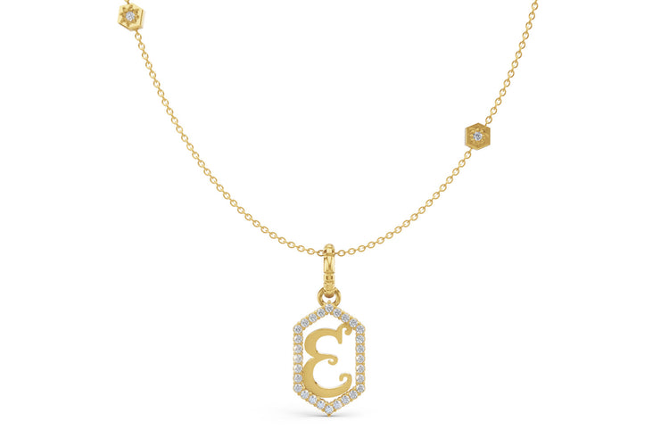 Diamond Pave Letter Charm in Yellow Gold, letter E