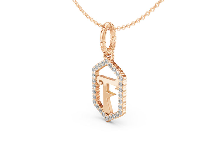 Diamond Pave Letter Charm in Rose Gold, letter F