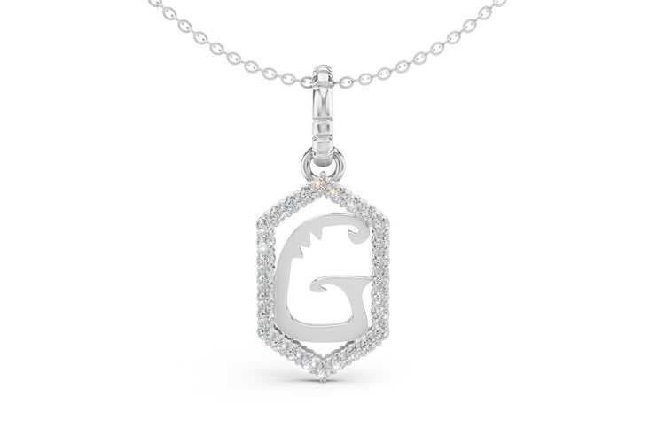 Diamond Pave Letter Charm in White Gold, letter G