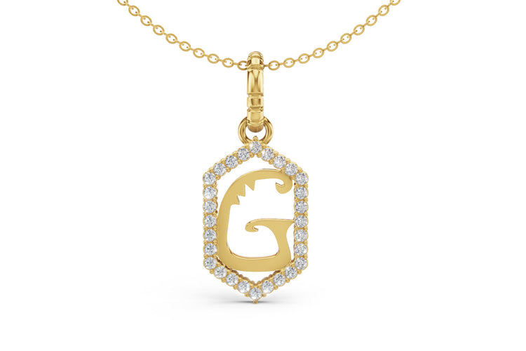 Diamond Pave Letter Charm in Yellow Gold, letter G