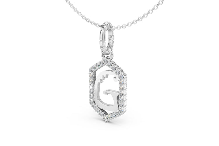 Diamond Pave Letter Charm in White Gold, letter G