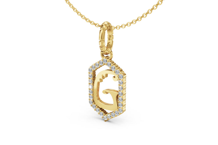 Diamond Pave Letter Charm in Yellow Gold, letter G