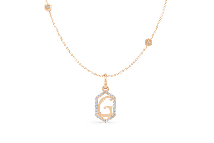 Diamond Pave Letter Charm in Rose Gold, letter G
