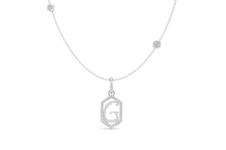 Diamond Pave Letter Charm in White Gold, letter G
