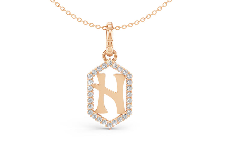Diamond Pave Letter Charm in Rose Gold, letter H