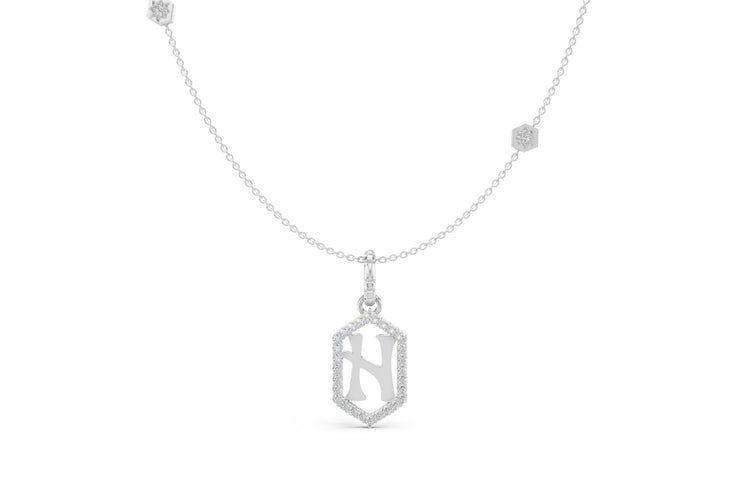 Diamond Pave Letter Charm in White Gold, letter H
