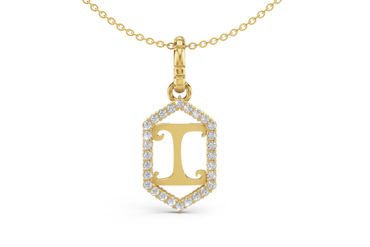 Diamond Pave Letter Charm in Yellow Gold, letter I