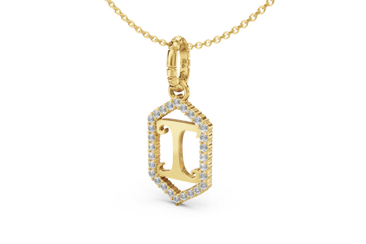 Diamond Pave Letter Charm in Yellow Gold, letter I