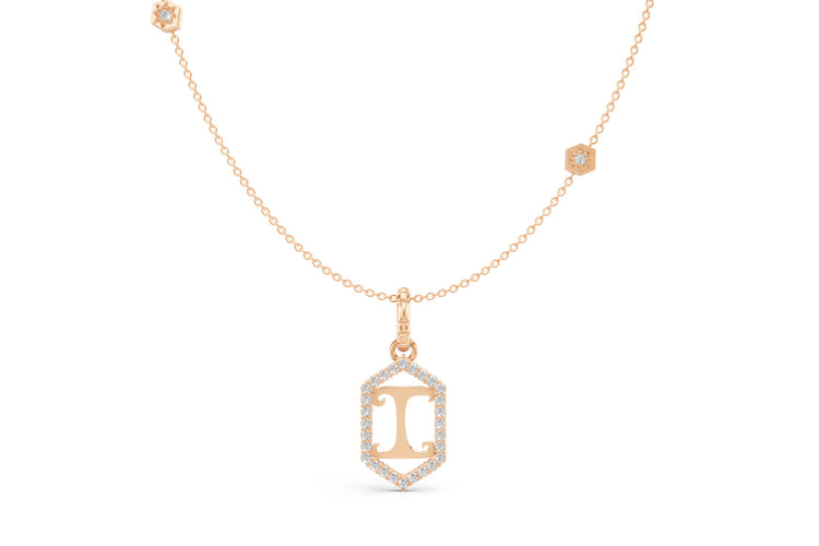 Diamond Pave Letter Charm in Rose Gold, letter I