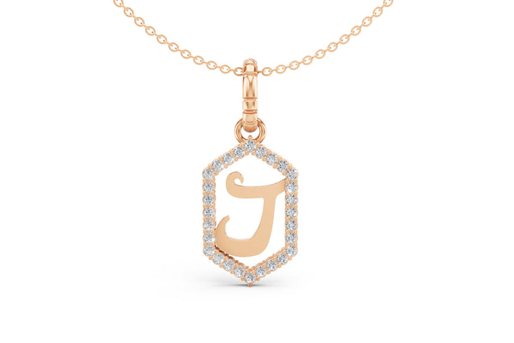 Diamond Pave Letter Charm in Rose Gold, letter J