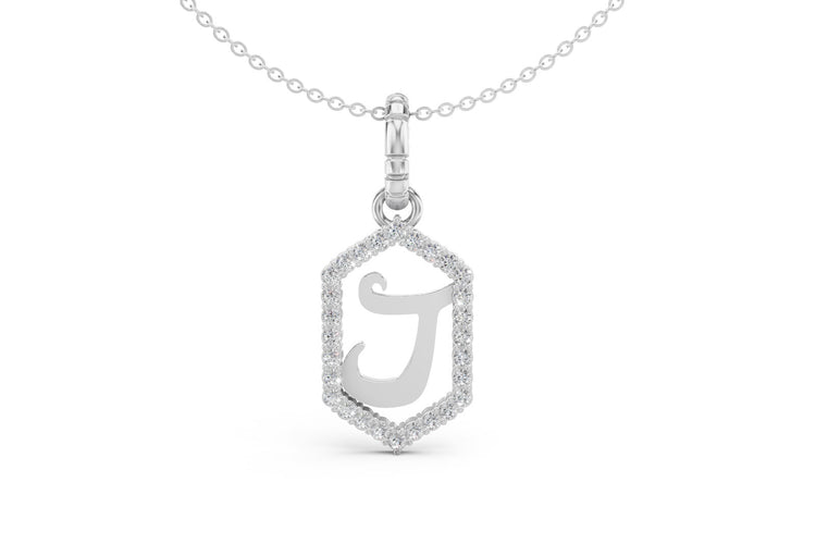 Diamond Pave Letter Charm in White Gold, letter J