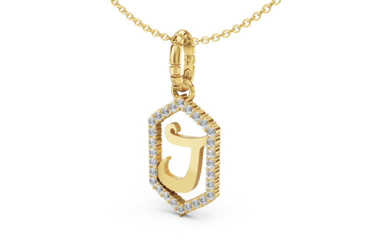 Diamond Pave Letter Charm in Yellow Gold, letter J
