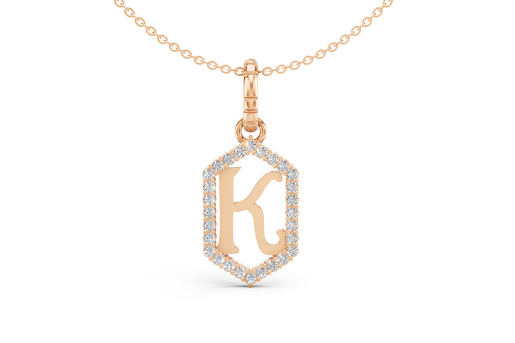 Diamond Pave Letter Charm in Rose Gold, letter K