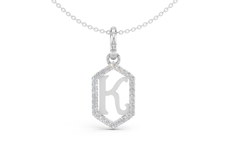 Diamond Pave Letter Charm in White Gold, letter K