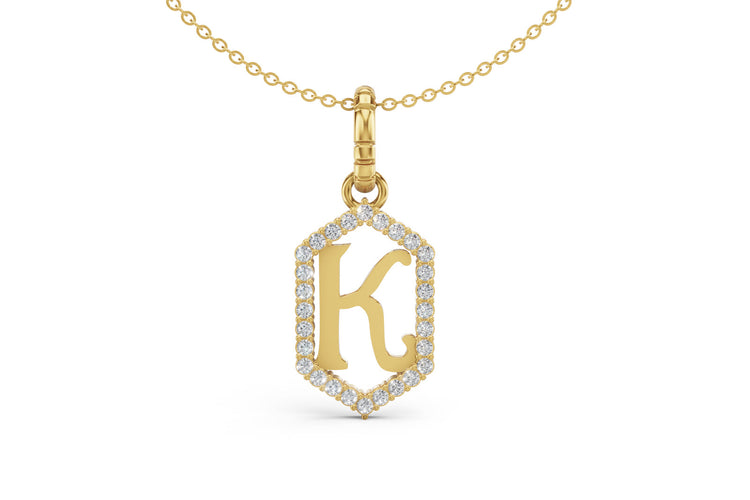 Diamond Pave Letter Charm in Yellow Gold, letter K