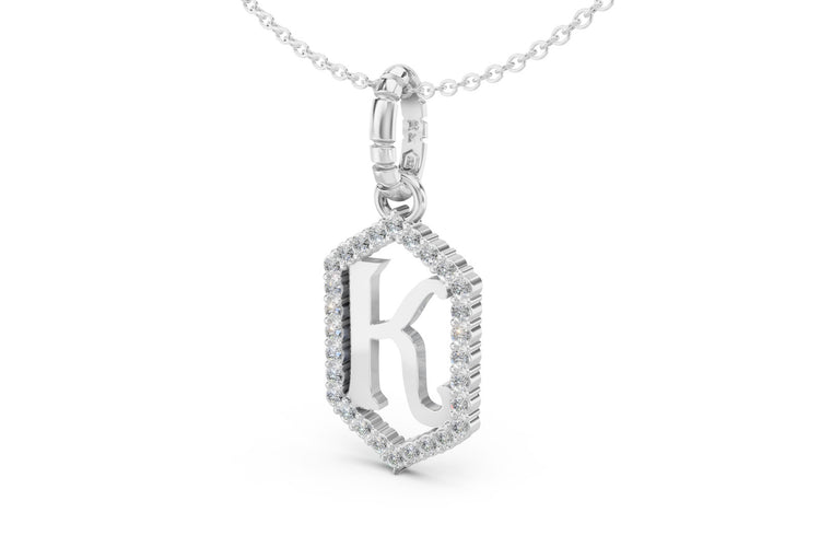 Diamond Pave Letter Charm in White Gold, letter K