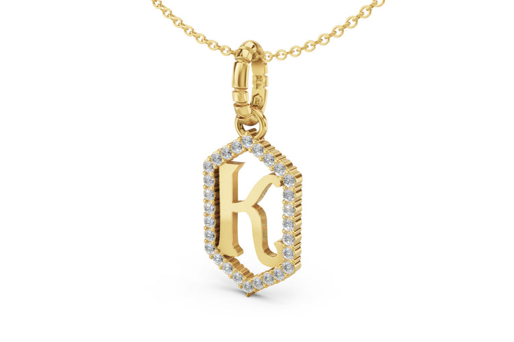 Diamond Pave Letter Charm in Yellow Gold, letter K