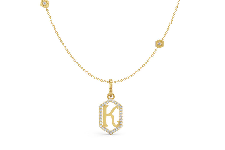 Diamond Pave Letter Charm in Yellow Gold, letter K